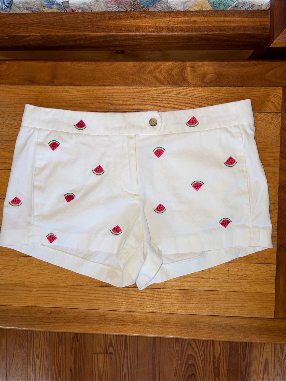 J.Crew White Watermelon Embroidered Shorts Womens Size 8 Summer Preppy